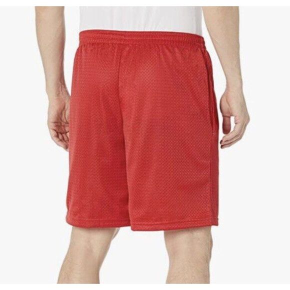 New Mens Athletic Mesh Shorts XL Jersey Pockets Red Gym Basketball - Picture 3 of 11